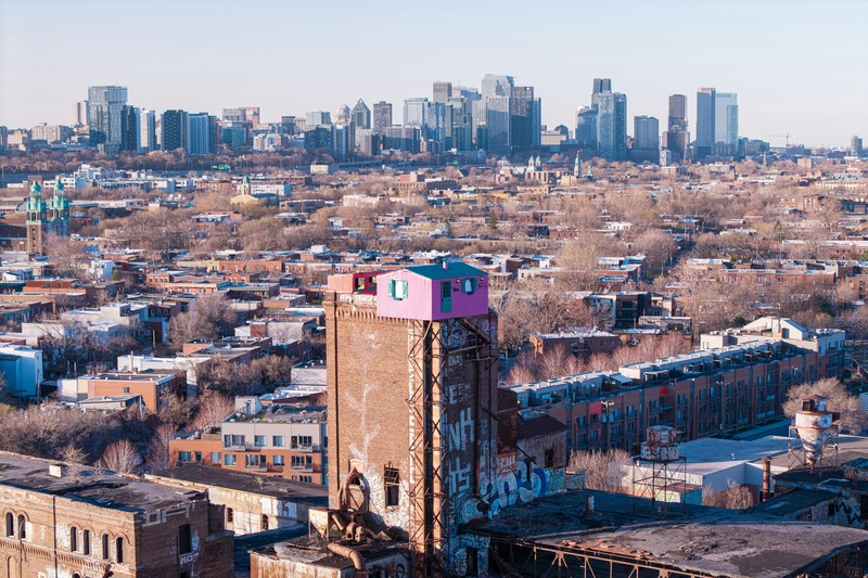 Colorful row houses and cafes in Montreal's Plateau neighborhood