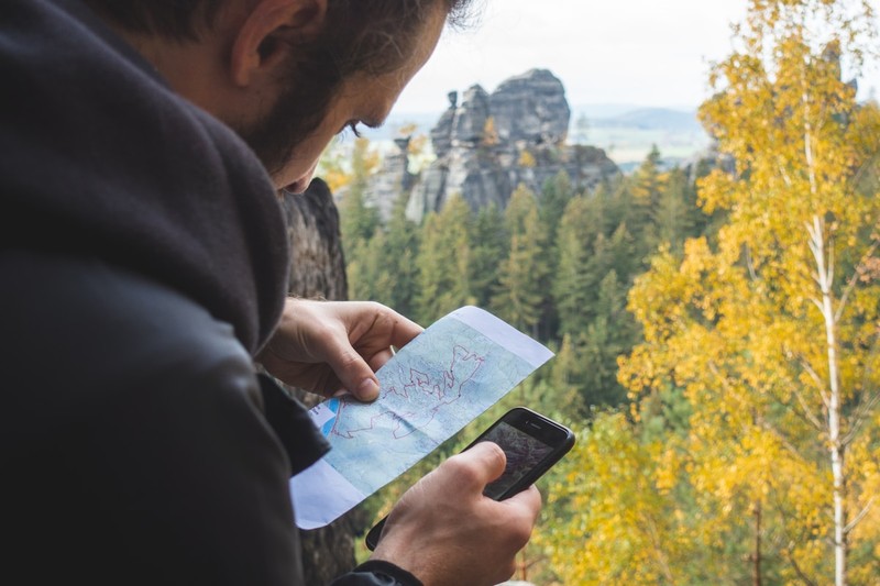 Checking travel insurance policy Man reading travel insurance policy details on smartphone
